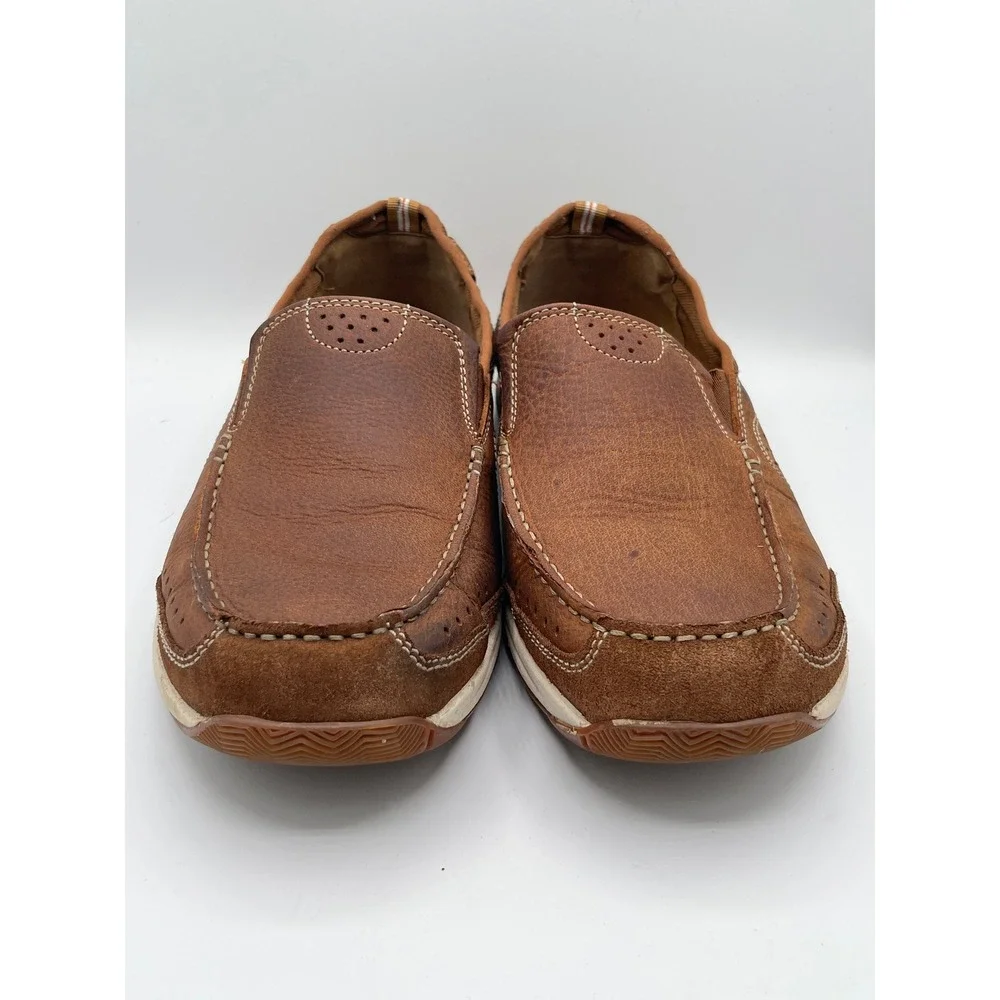 Clarks Men Brown Leather Slip On Loafers Ortholite Cushion Soft Sz 10.5W